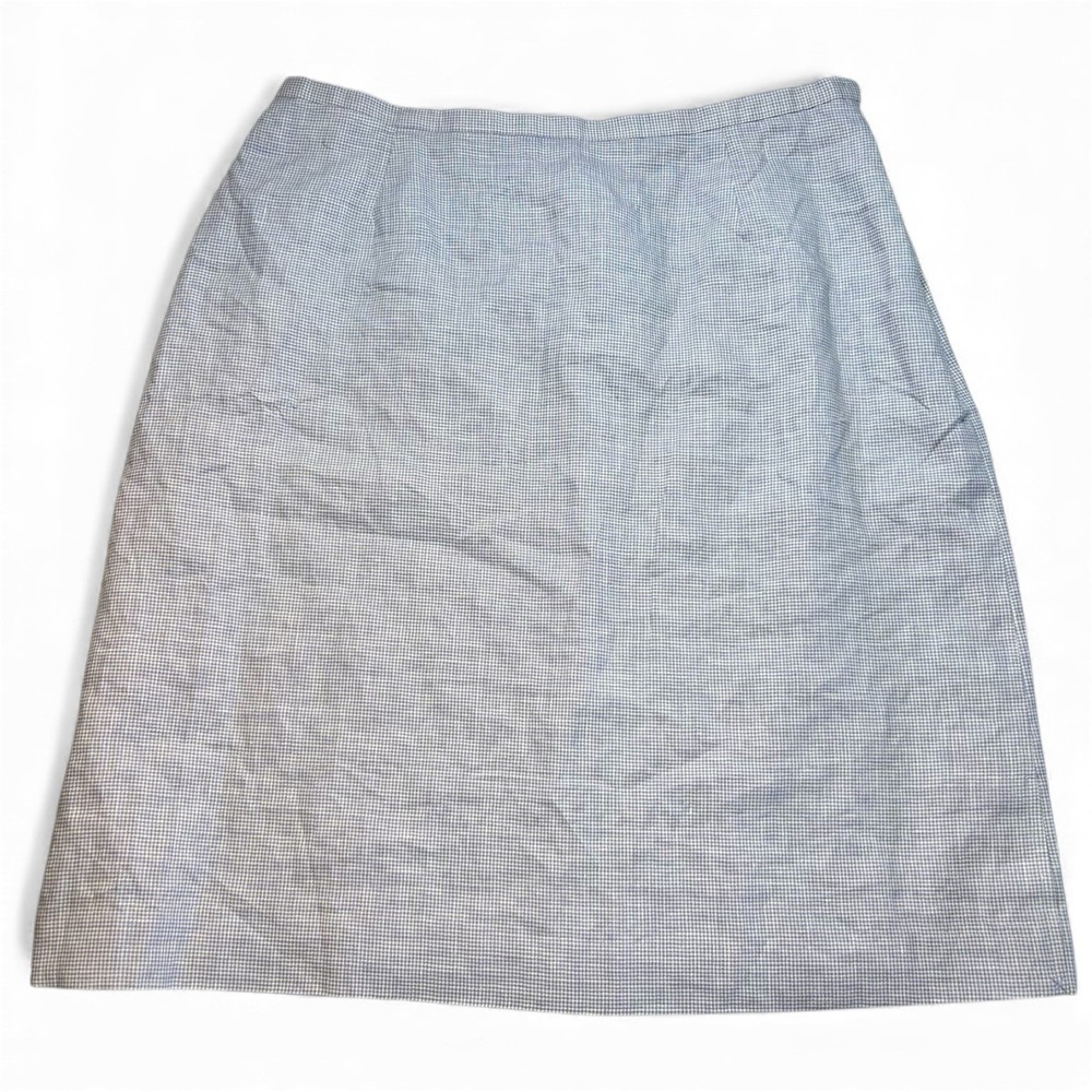 Talbots Irish Linen Skirt Blue White Micro Check A-Line Knee Length NWT‎ Size 12